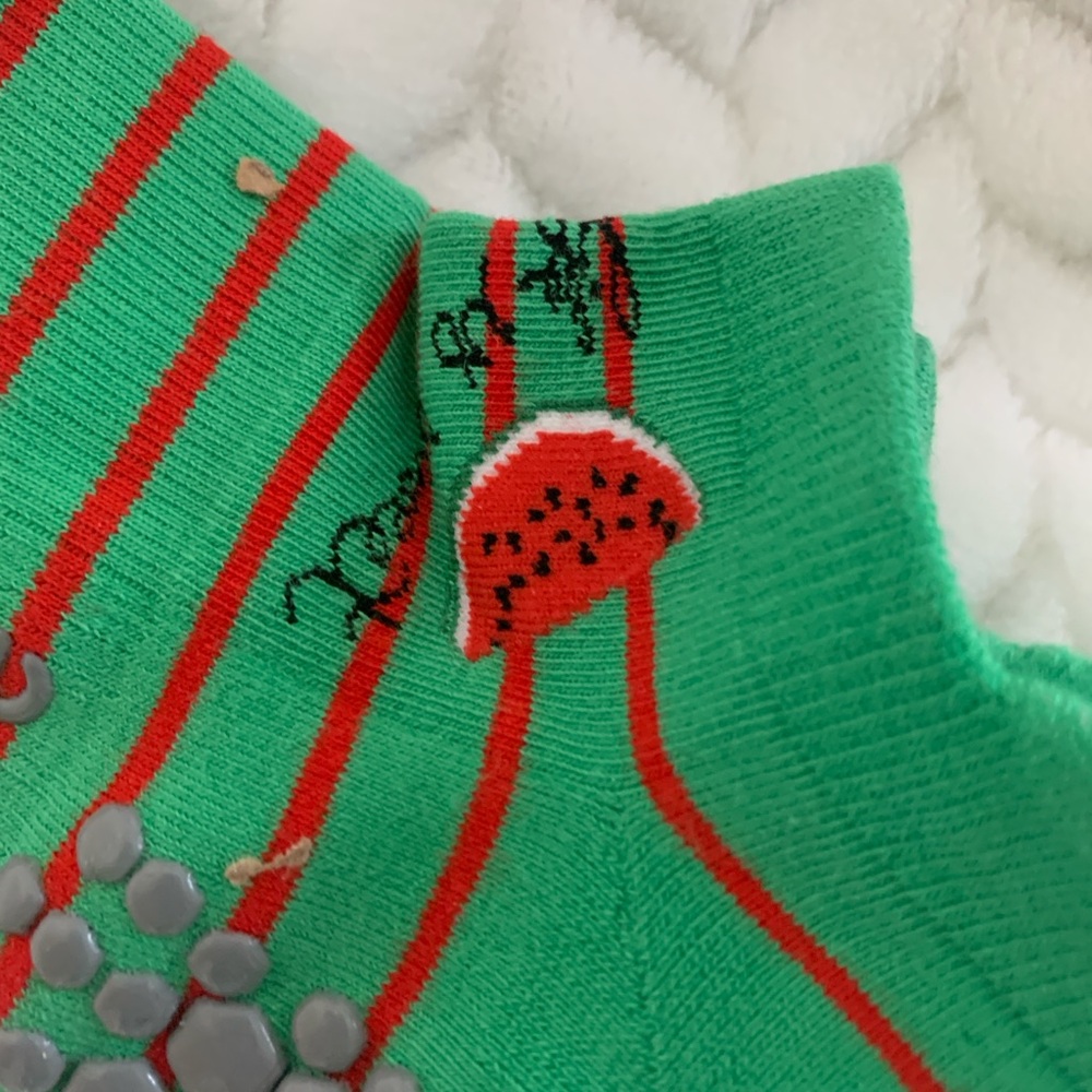 Pure Barre Green and Red Watermelon Grip Socks [Small] - Picture 3 of 4